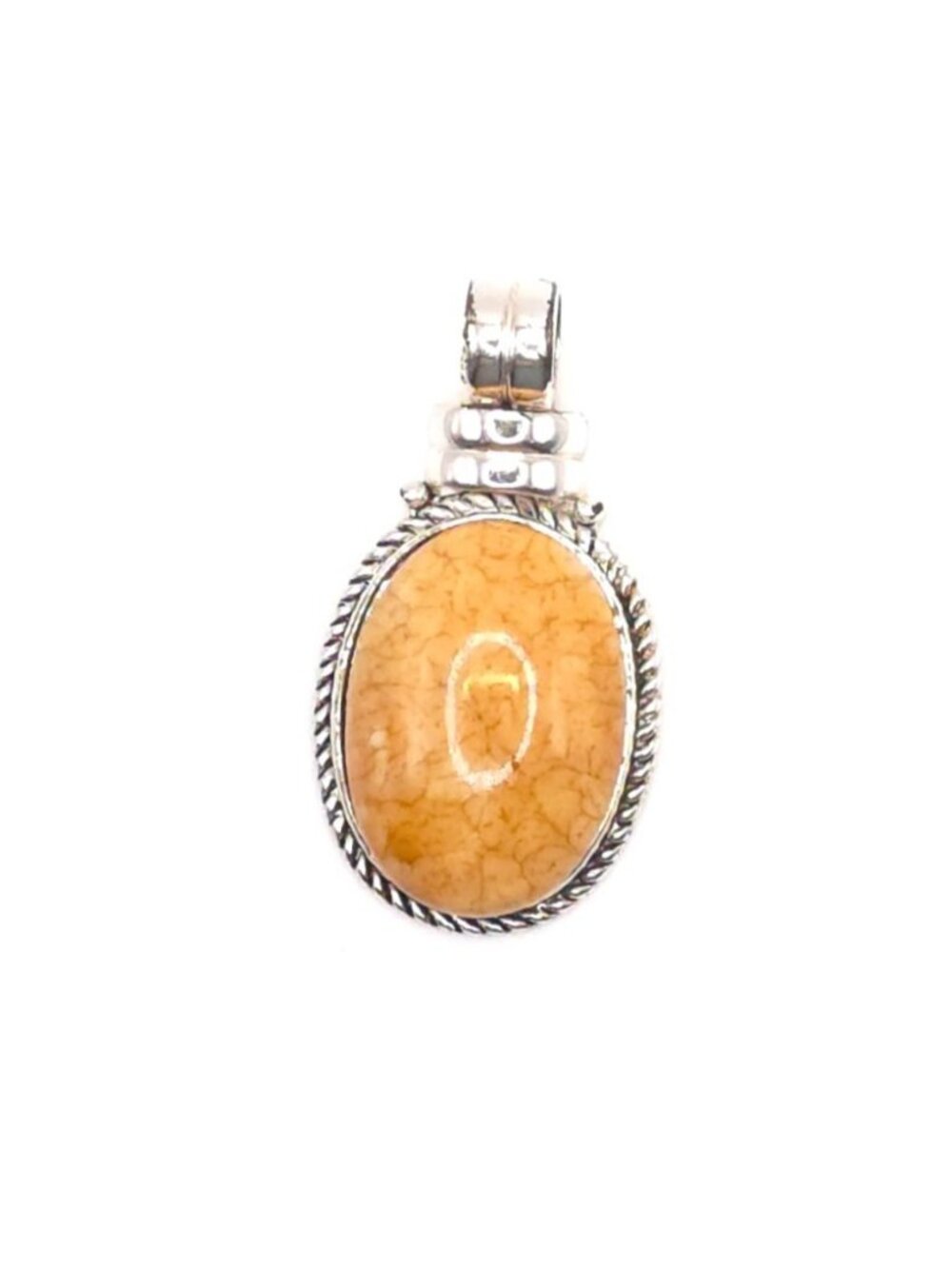 Vintage Sterling Silver Yellow Agate Pendant Artisan Handcrafted Jewelry